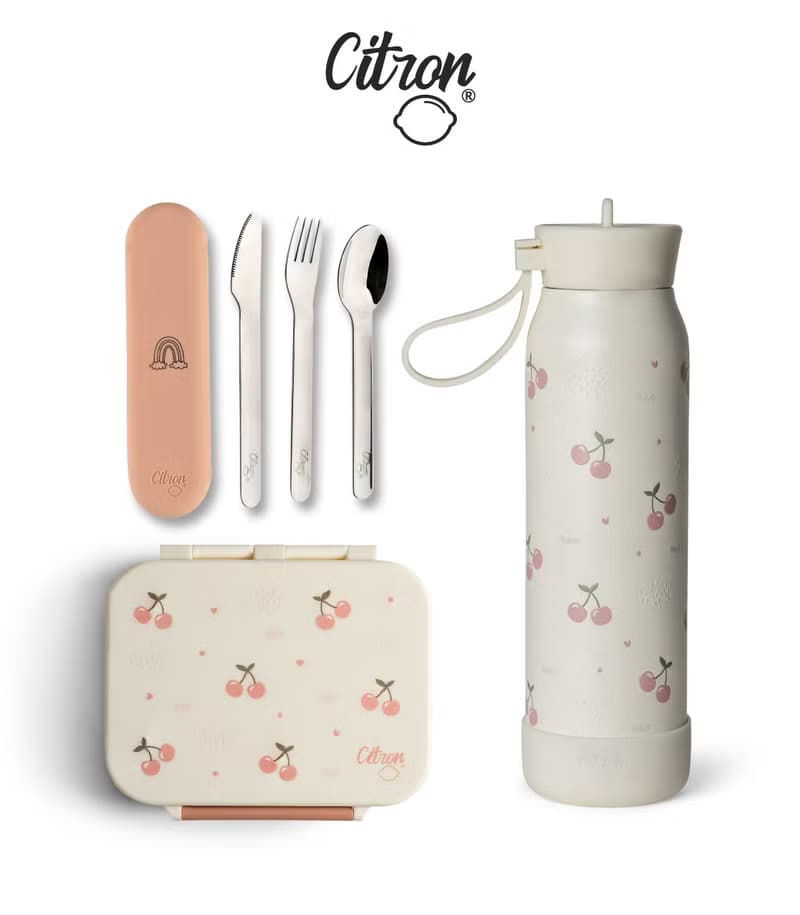 快速出貨【Citron】頂級餐具禮盒(矽膠提把保溫瓶+點心盒+餐具組)
