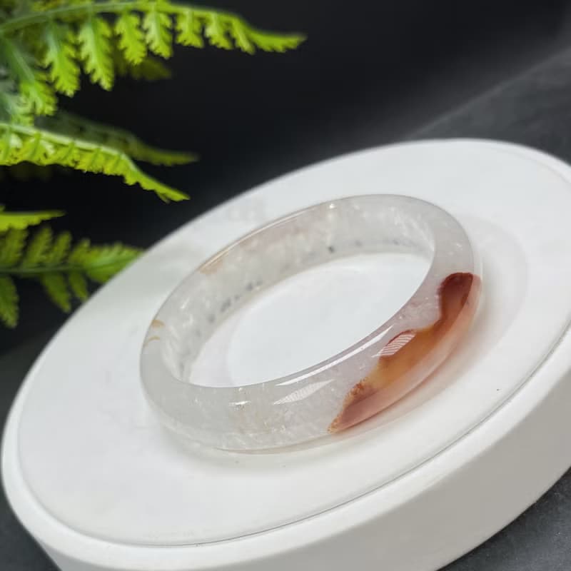 多彩景觀瑪瑙手鐲 61MM 星光閃片飄花朱砂點共生水晶手環 自信心