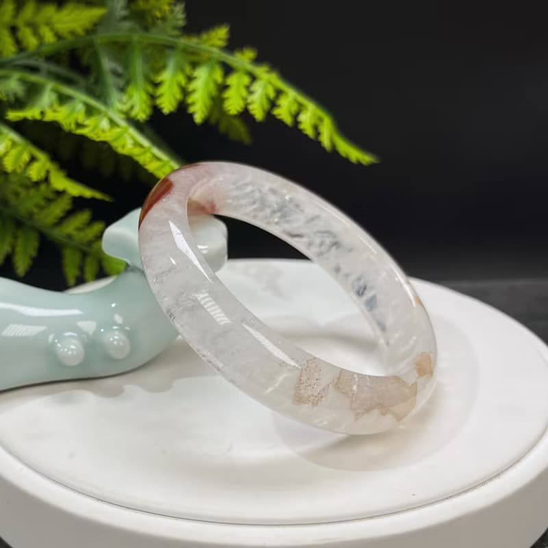 多彩景觀瑪瑙手鐲 61MM 星光閃片飄花朱砂點共生水晶手環 自信心