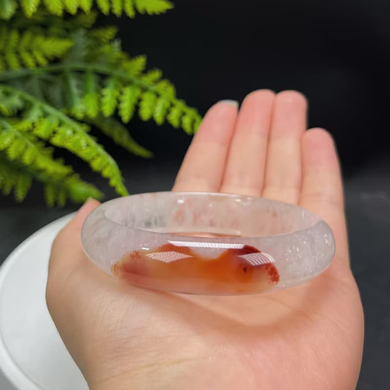 多彩景觀瑪瑙手鐲 61MM 星光閃片飄花朱砂點共生水晶手環 自信心