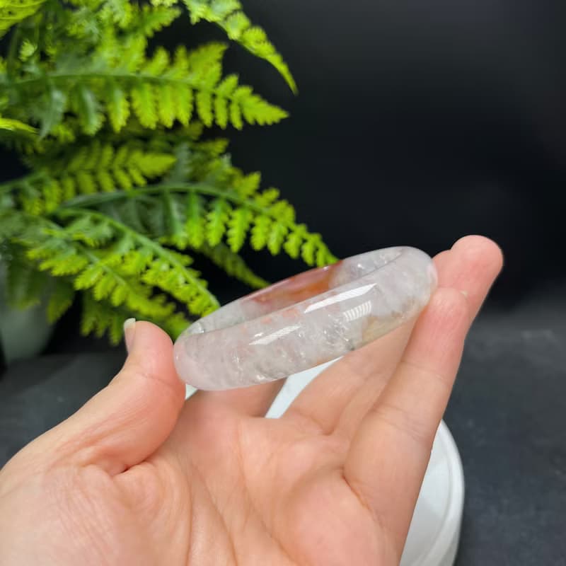 多彩景觀瑪瑙手鐲 61MM 星光閃片飄花朱砂點共生水晶手環 自信心
