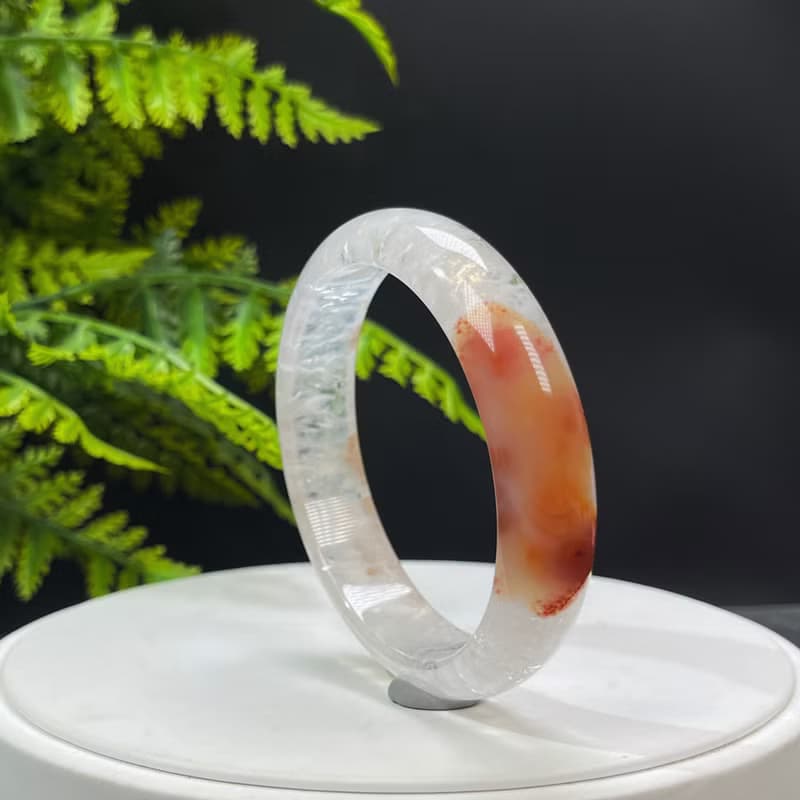 多彩景觀瑪瑙手鐲 61MM 星光閃片飄花朱砂點共生水晶手環 自信心