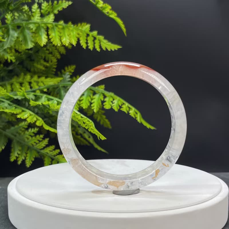 多彩景觀瑪瑙手鐲 61MM 星光閃片飄花朱砂點共生水晶手環 自信心