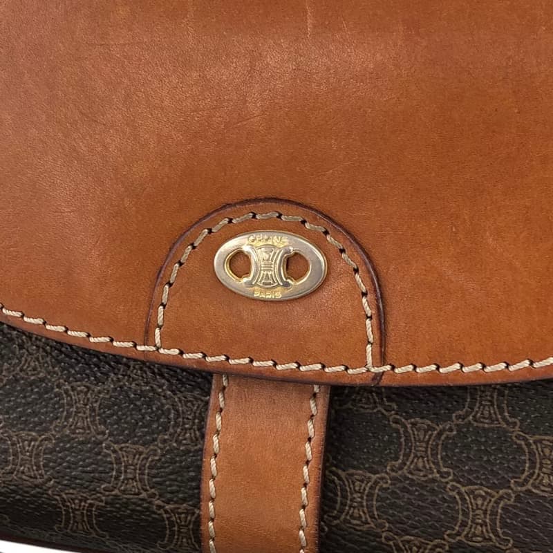 【 日本直送　名牌中古包 】CELINE セリーヌ マカダム ショルダーバッグ ブラウン ブラゾン PVCレザー ミニバッグ vintage nwujcb