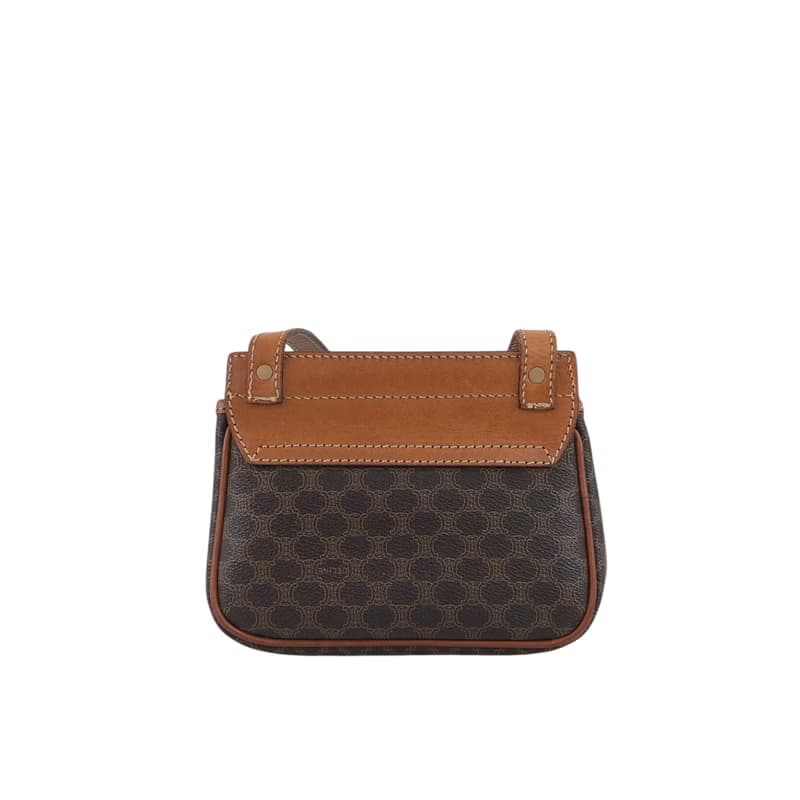 【 日本直送　名牌中古包 】CELINE セリーヌ マカダム ショルダーバッグ ブラウン ブラゾン PVCレザー ミニバッグ vintage nwujcb