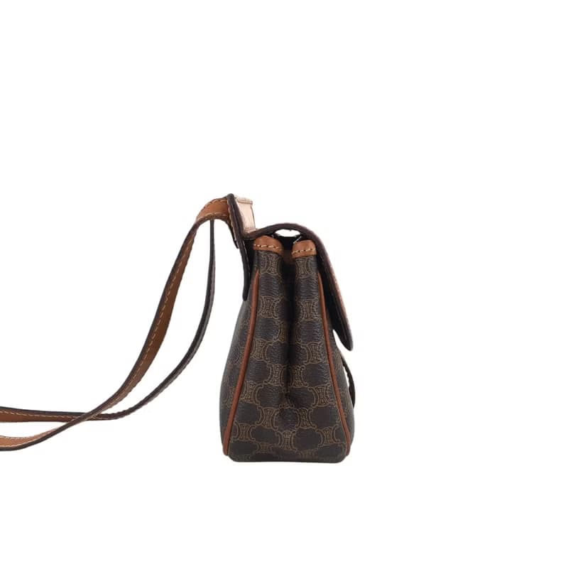 【 日本直送　名牌中古包 】CELINE セリーヌ マカダム ショルダーバッグ ブラウン ブラゾン PVCレザー ミニバッグ vintage nwujcb
