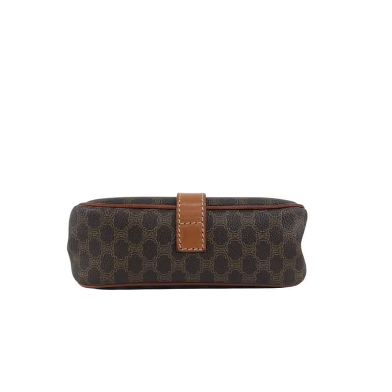 【 日本直送　名牌中古包 】CELINE セリーヌ マカダム ショルダーバッグ ブラウン ブラゾン PVCレザー ミニバッグ vintage nwujcb