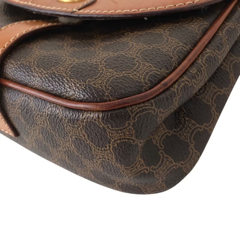 【 日本直送　名牌中古包 】CELINE セリーヌ マカダム ショルダーバッグ ブラウン ブラゾン PVCレザー ミニバッグ vintage nwujcb