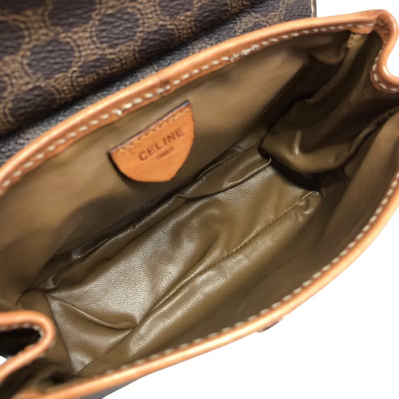 【 日本直送　名牌中古包 】CELINE セリーヌ マカダム ショルダーバッグ ブラウン ブラゾン PVCレザー ミニバッグ vintage nwujcb