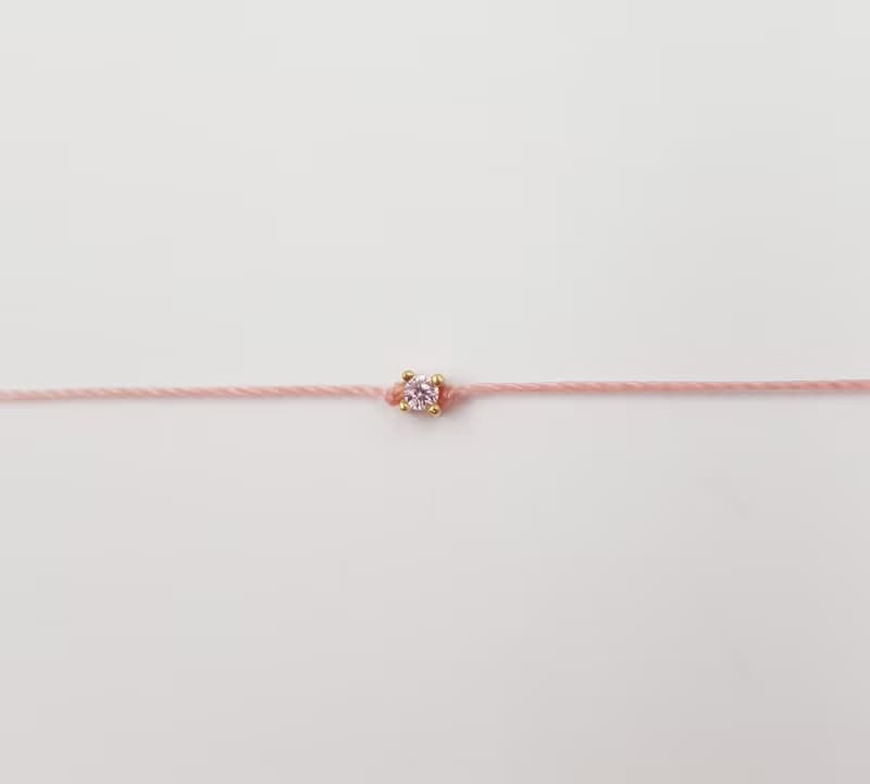 鍍金 粉紅鑽 超小 2.8mm 四爪鑽 紅線手鍊 精緻 迷你 單鑽 姻緣