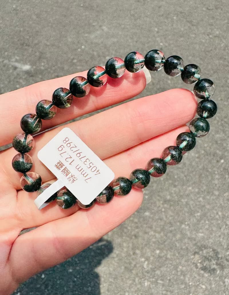 精品玻璃體濃色招財半盆森林綠幽靈水晶7mm12.7g主正財事業貴人助