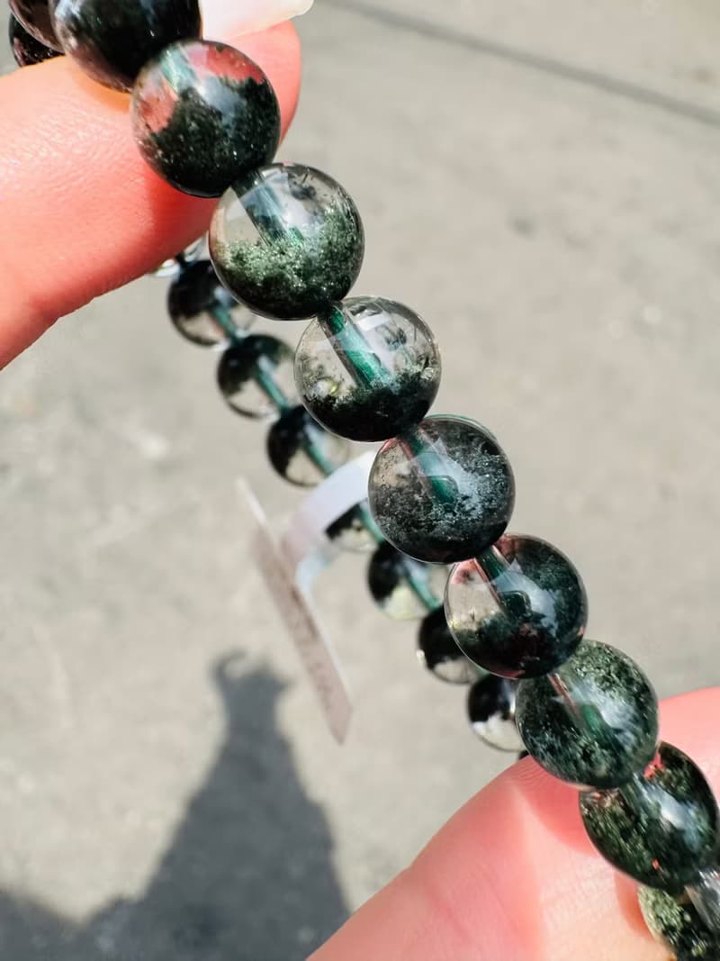 精品玻璃體濃色招財半盆森林綠幽靈水晶7mm12.7g主正財事業貴人助