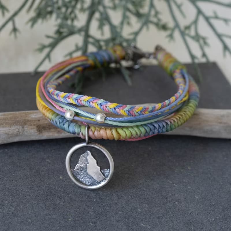 台灣百岳【迷你大霸尖山】925純銀蠟線編織手鍊 送禮