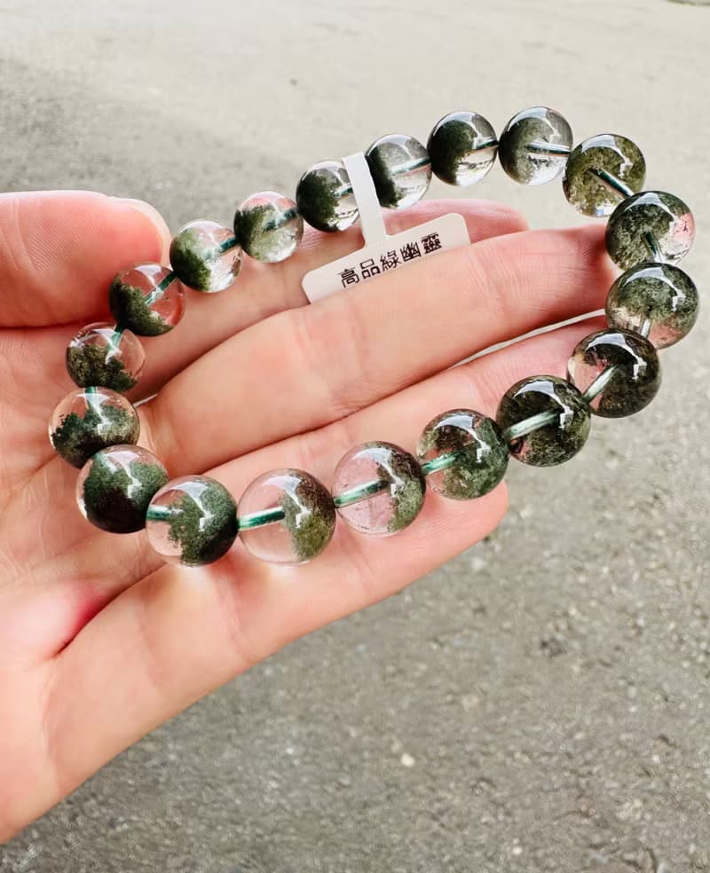 精品玻璃體濃色招財半盆青草綠幽靈10mm30.30g主正財事業貴人運