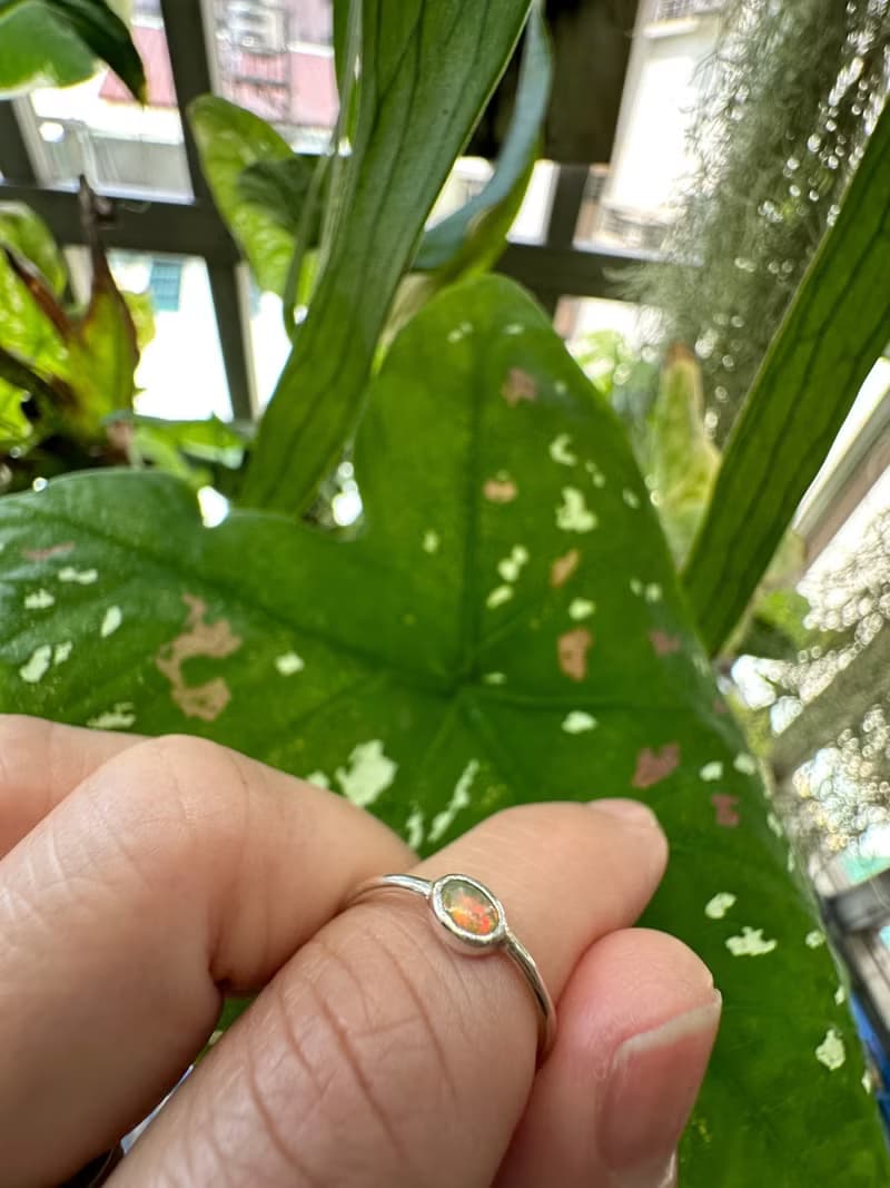 手作純銀—蛋白石戒指 純銀戒指 輕珠寶 半寶石 蛋白石 線戒 銀戒