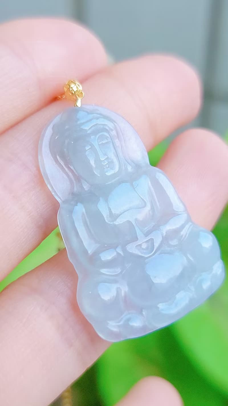 |春彩觀音|緬甸A貨翡翠冰種春彩觀音34.8mm18k真金扣頭吊墜