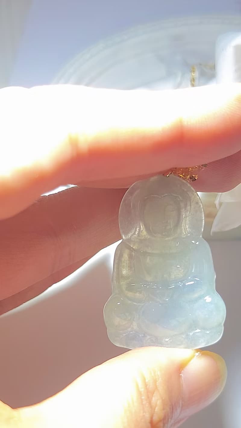 |春彩觀音|緬甸A貨翡翠冰種春彩觀音34.8mm18k真金扣頭吊墜
