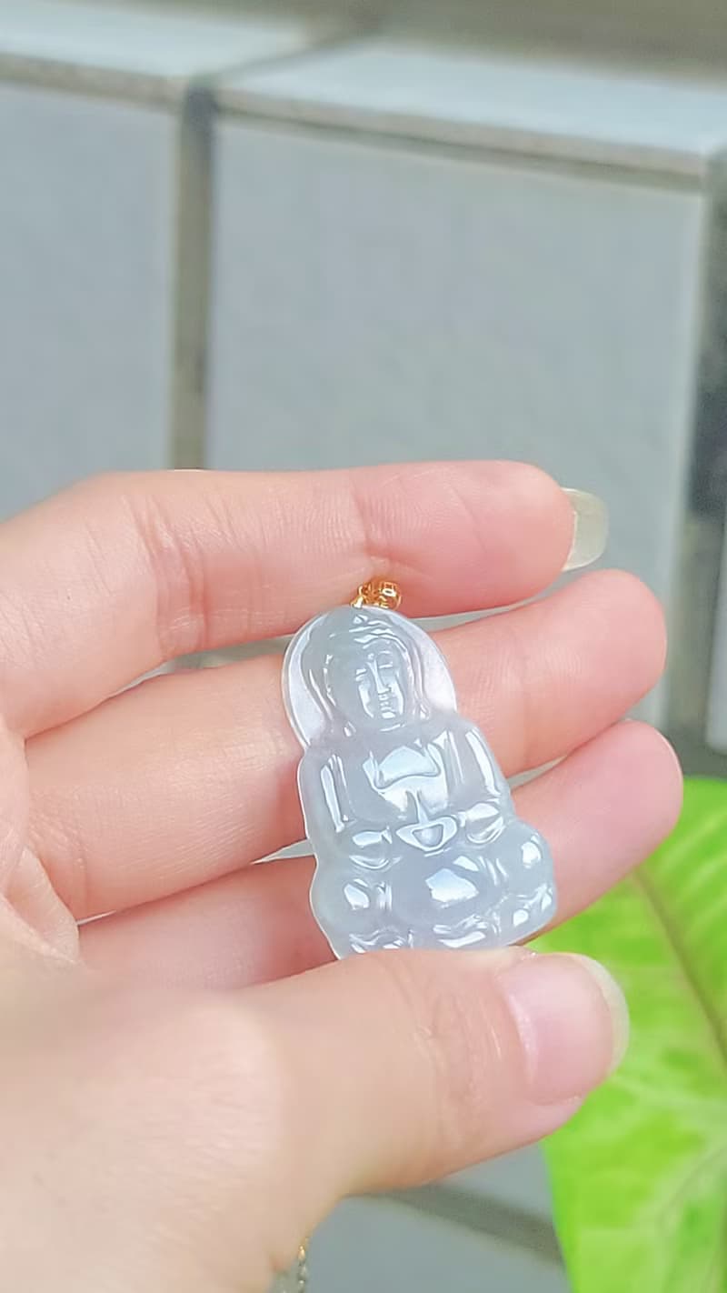 |春彩觀音|緬甸A貨翡翠冰種春彩觀音34.8mm18k真金扣頭吊墜