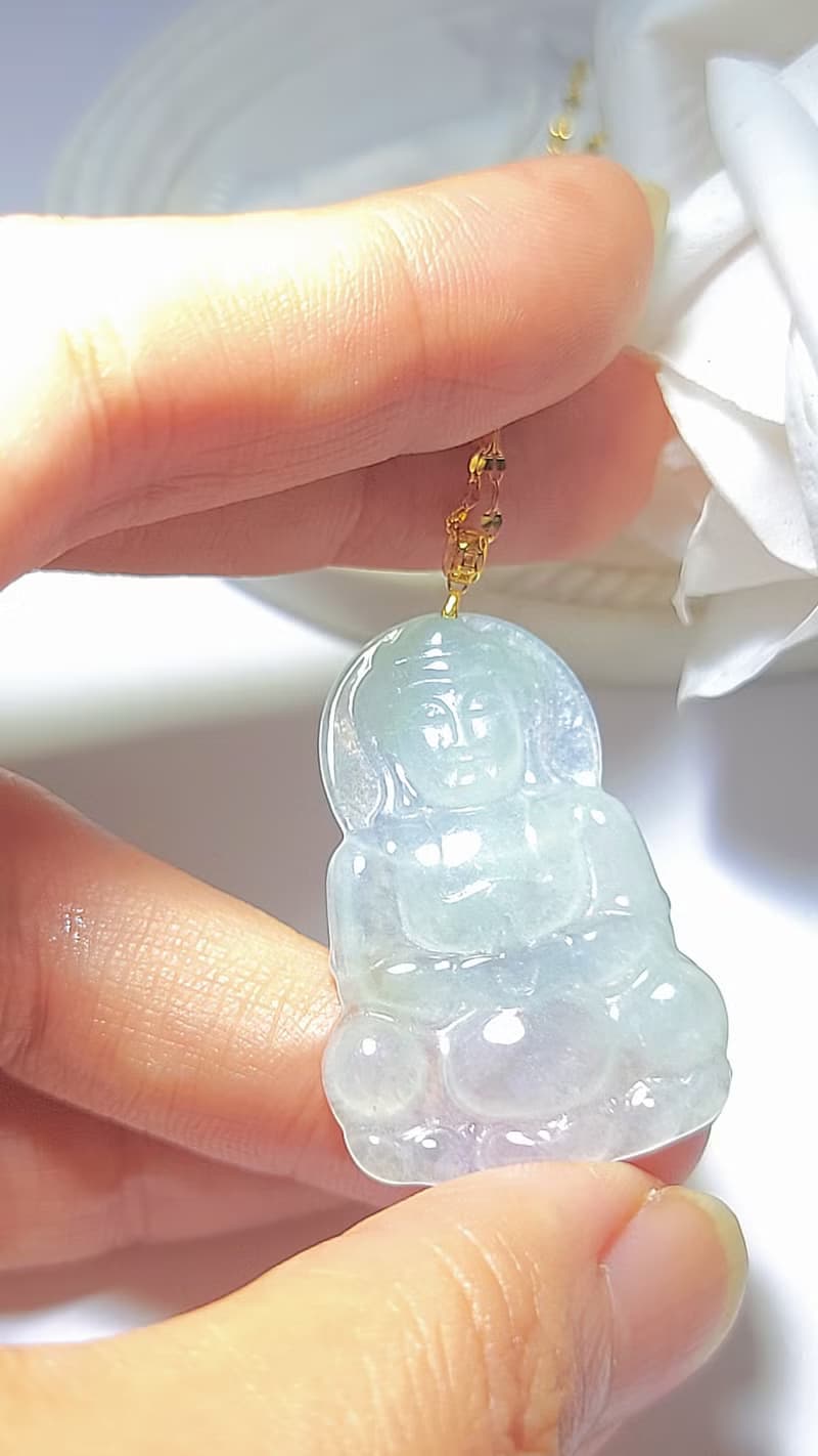 |春彩觀音|緬甸A貨翡翠冰種春彩觀音34.8mm18k真金扣頭吊墜