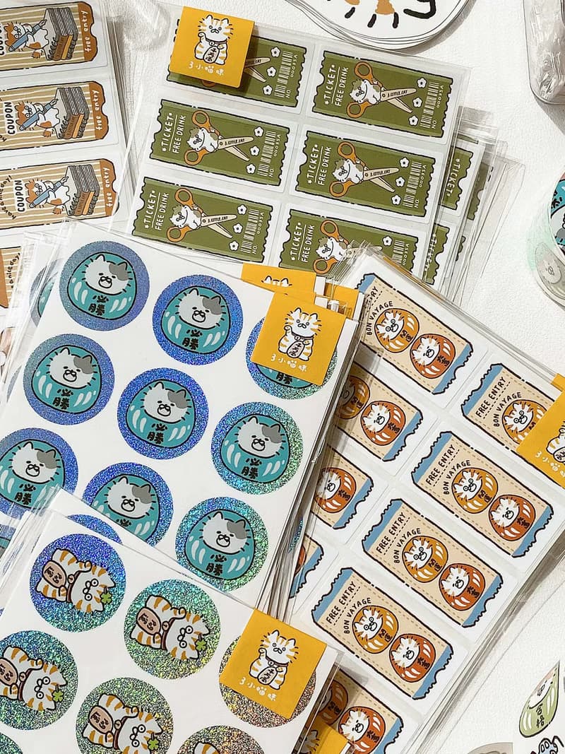 3小喵咪/文具招財貓達摩封口貼/手帳貼紙/雷射貼/可書寫/4款圖案