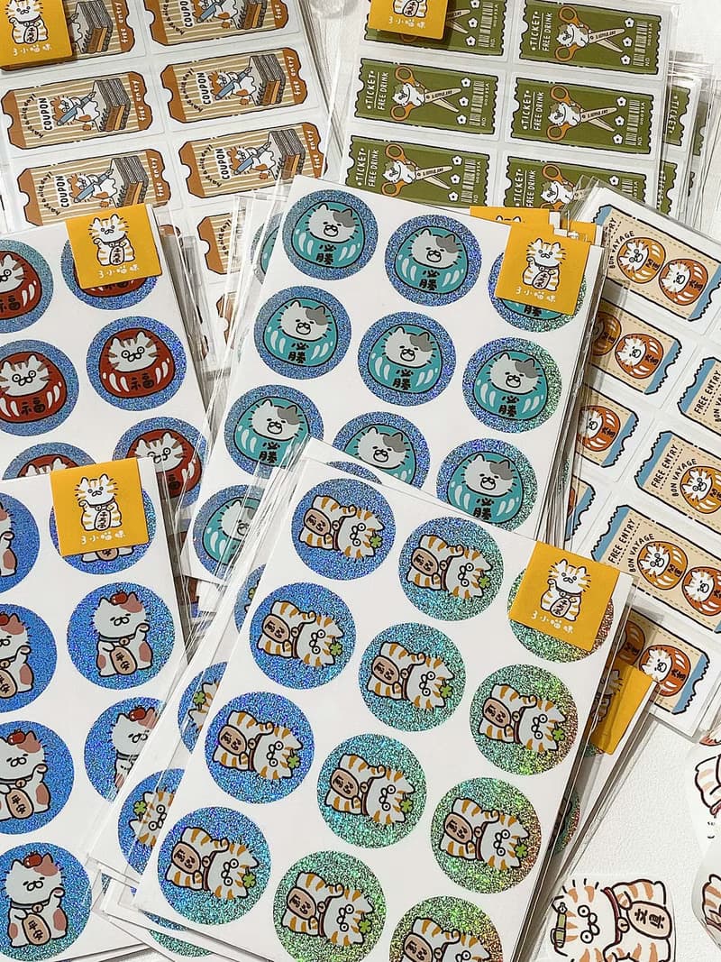 3小喵咪/文具招財貓達摩封口貼/手帳貼紙/雷射貼/可書寫/4款圖案