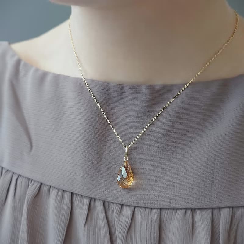 限量現貨- 天然黃水晶 梨形切割 古董純 14K 金墜 | 14Kgf 包金鍊