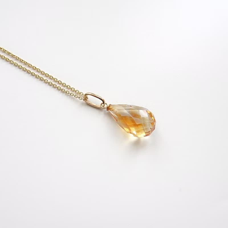 限量現貨- 天然黃水晶 梨形切割 古董純 14K 金墜 | 14Kgf 包金鍊