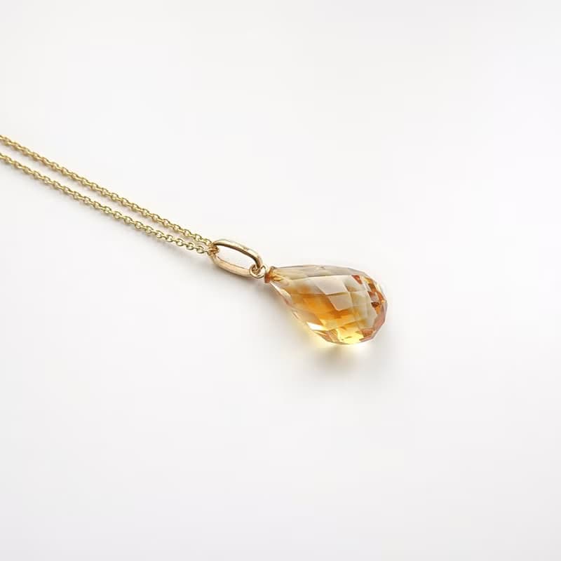 限量現貨- 天然黃水晶 梨形切割 古董純 14K 金墜 | 14Kgf 包金鍊