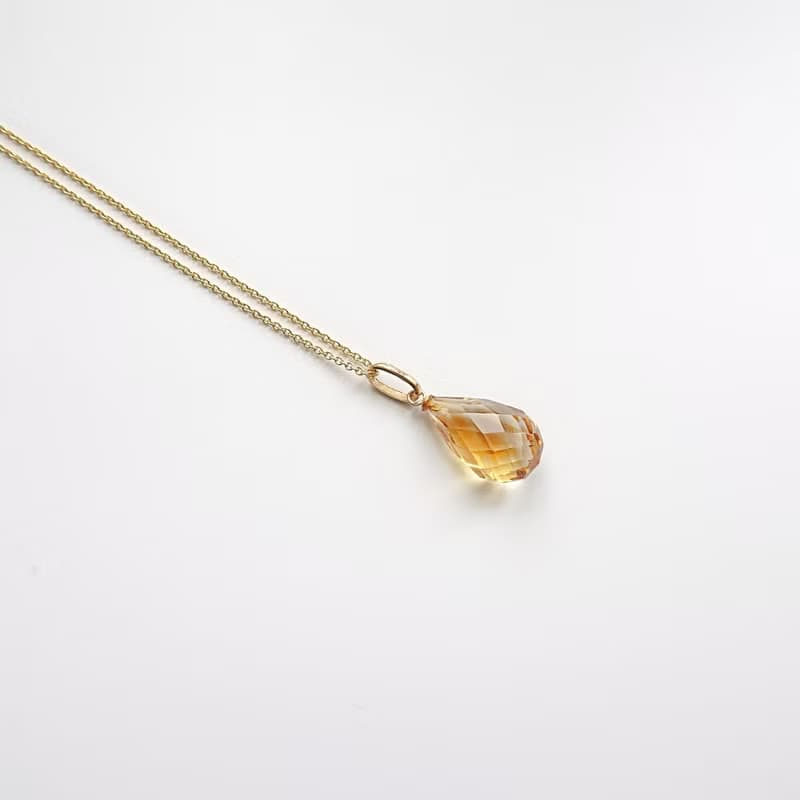 限量現貨- 天然黃水晶 梨形切割 古董純 14K 金墜 | 14Kgf 包金鍊