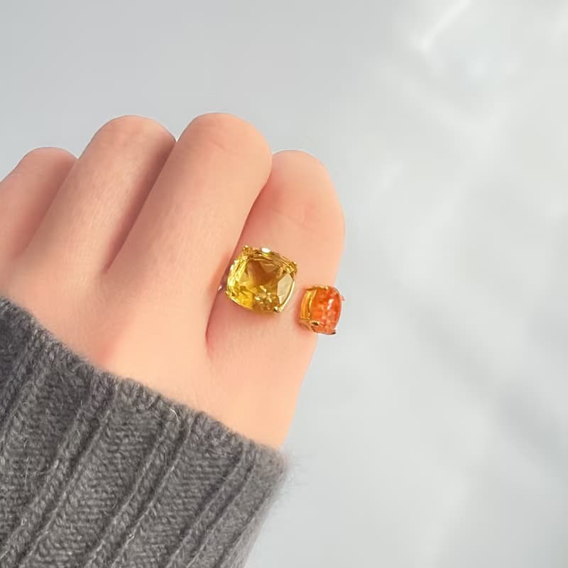 Honey Quartz & Sunstone  Ring【gift box】