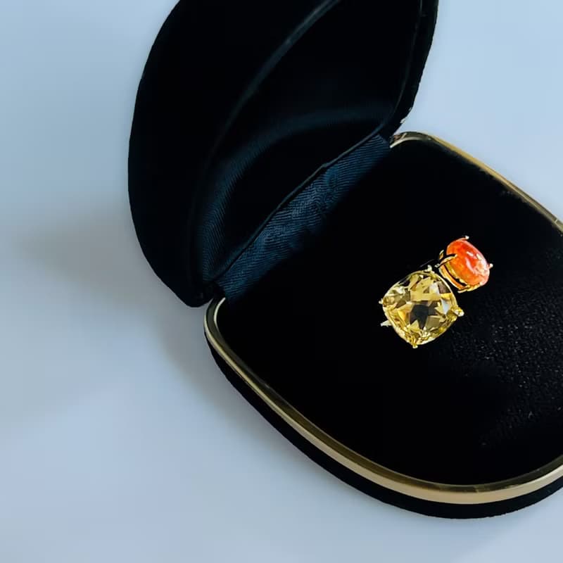 Honey Quartz & Sunstone  Ring【gift box】