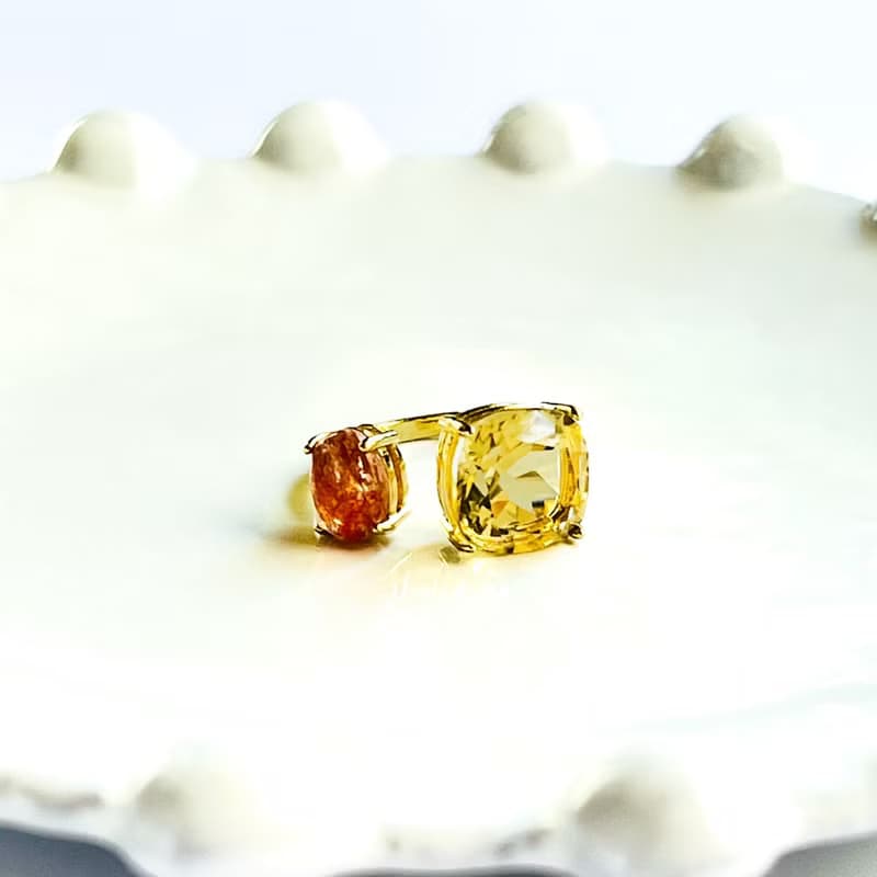 Honey Quartz & Sunstone  Ring【gift box】