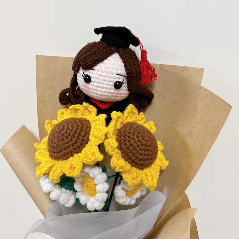 祝福鈎織花束_向日葵雛菊_畢業公仔