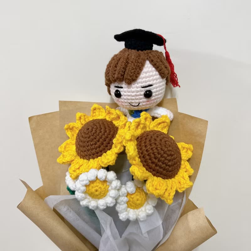 祝福鈎織花束_向日葵雛菊_畢業公仔
