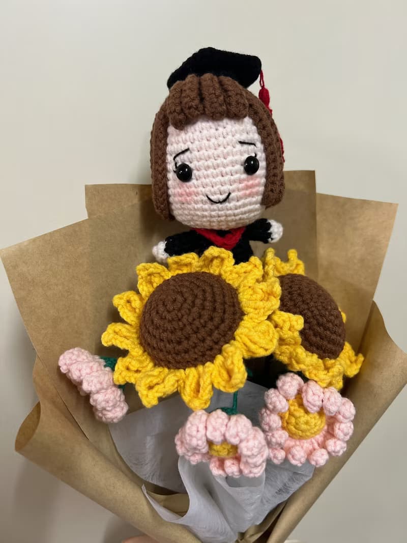 祝福鈎織花束_向日葵雛菊_畢業公仔