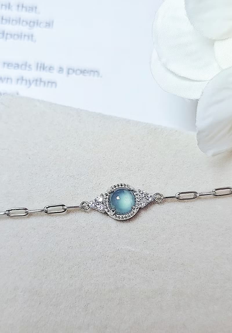 |星空藍剛甜心|A貨翡翠冰玻藍剛蛋面6.5mm純銀鍍18k簡約單顆手鏈