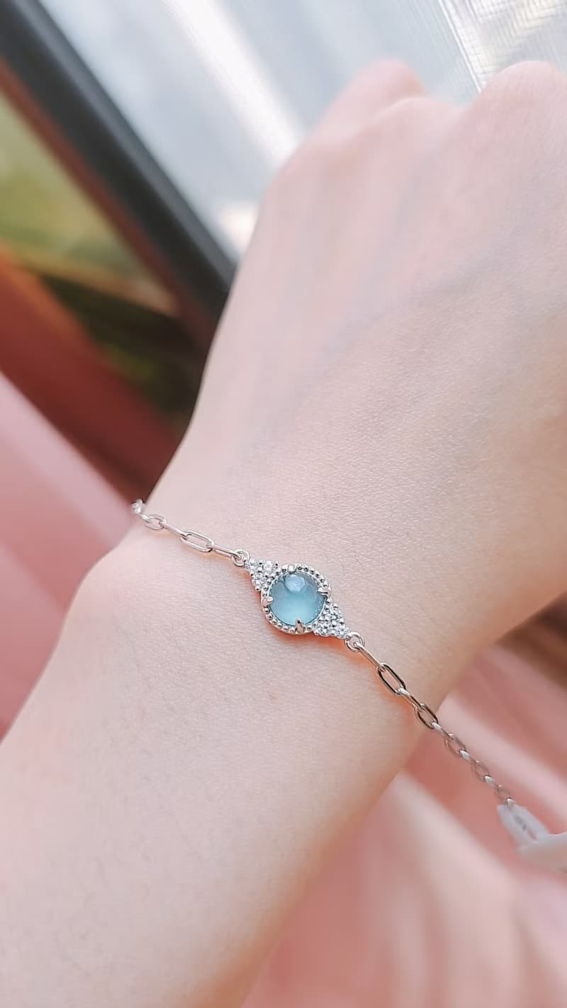 |星空藍剛甜心|A貨翡翠冰玻藍剛蛋面6.5mm純銀鍍18k簡約單顆手鏈