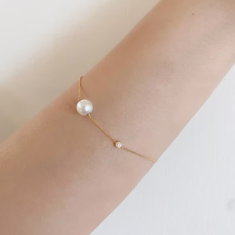 Dragon Jewelry 日本Akoya珍珠配18k 0.05ct天然鑽石手鍊