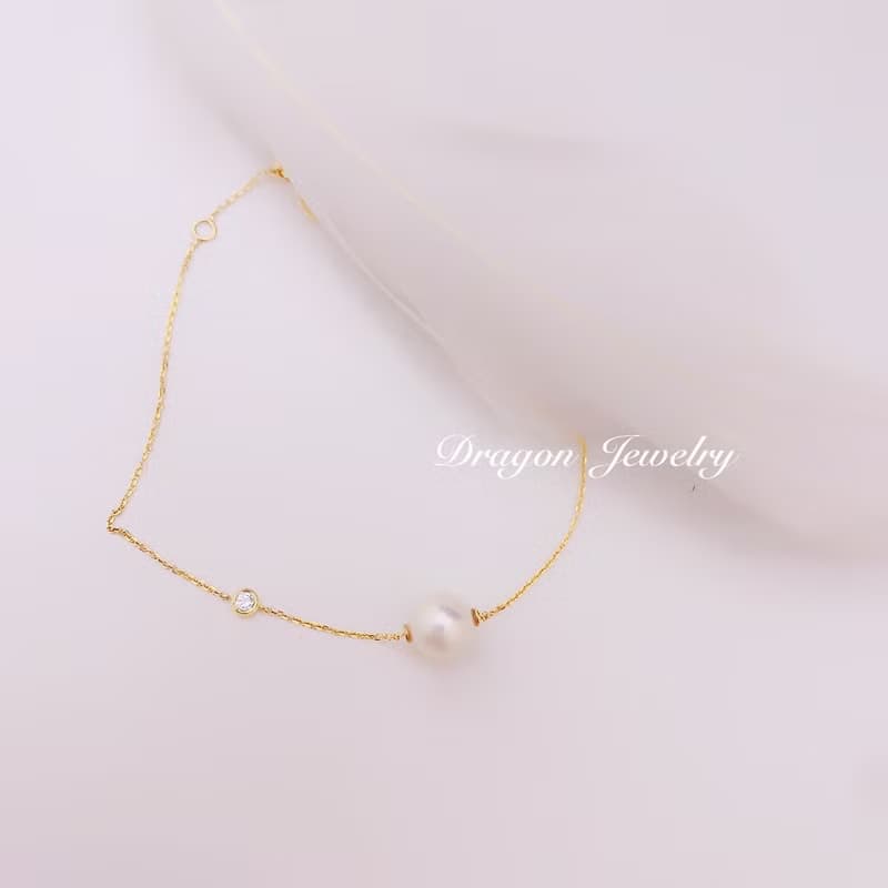 Dragon Jewelry 日本Akoya珍珠配18k 0.05ct天然鑽石手鍊
