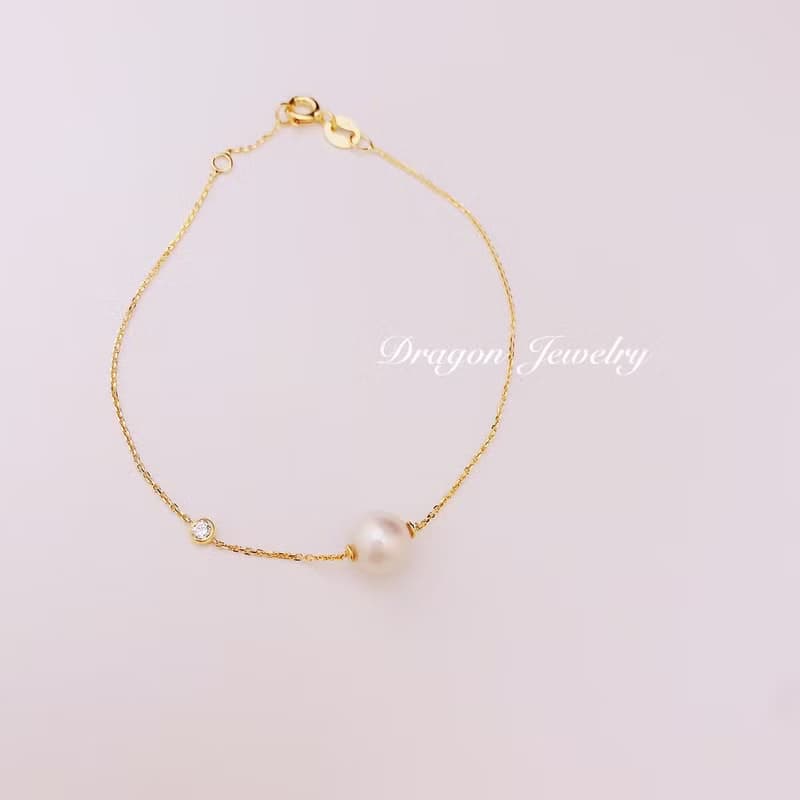 Dragon Jewelry 日本Akoya珍珠配18k 0.05ct天然鑽石手鍊