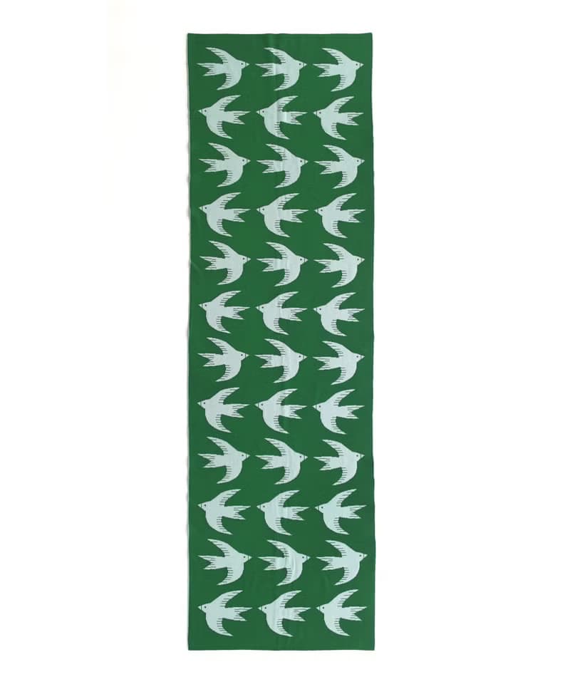 Women's merino wool scarf patterned with flying birds. Quality scarves for her