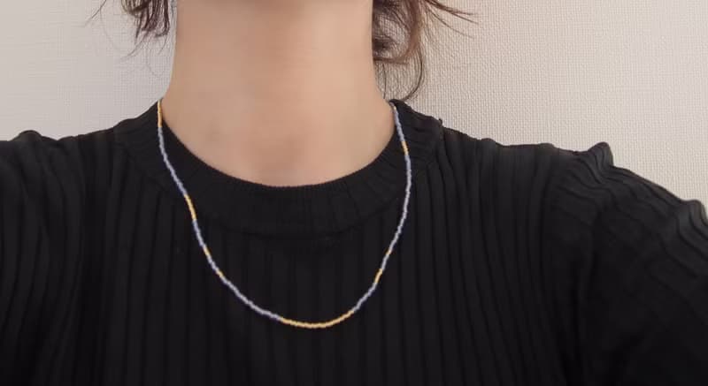ビーズネックレス　マグネット着脱　  【　青×金　】　ブルー×ゴールド