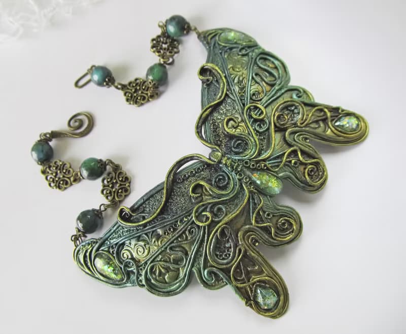 Big Butterfly necklace Green choker Wing necklace Fantastic Pendant insects gift