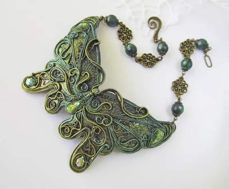 Big Butterfly necklace Green choker Wing necklace Fantastic Pendant insects gift