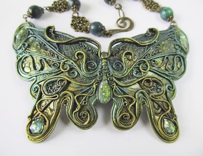 Big Butterfly necklace Green choker Wing necklace Fantastic Pendant insects gift