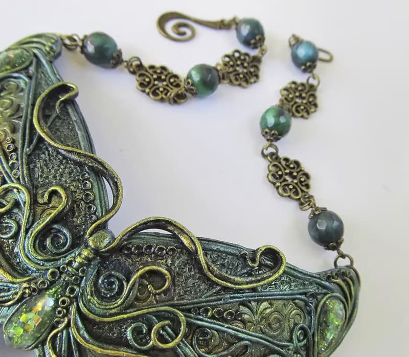 Big Butterfly necklace Green choker Wing necklace Fantastic Pendant insects gift