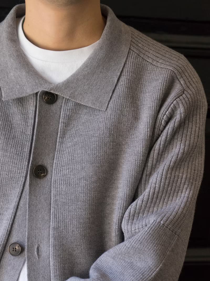 KNIT 復古翻領針織開衫 VINTAGE秋冬休閒灰色百搭鈕釦毛衣cityboy