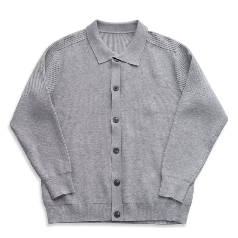 KNIT 復古翻領針織開衫 VINTAGE秋冬休閒灰色百搭鈕釦毛衣cityboy