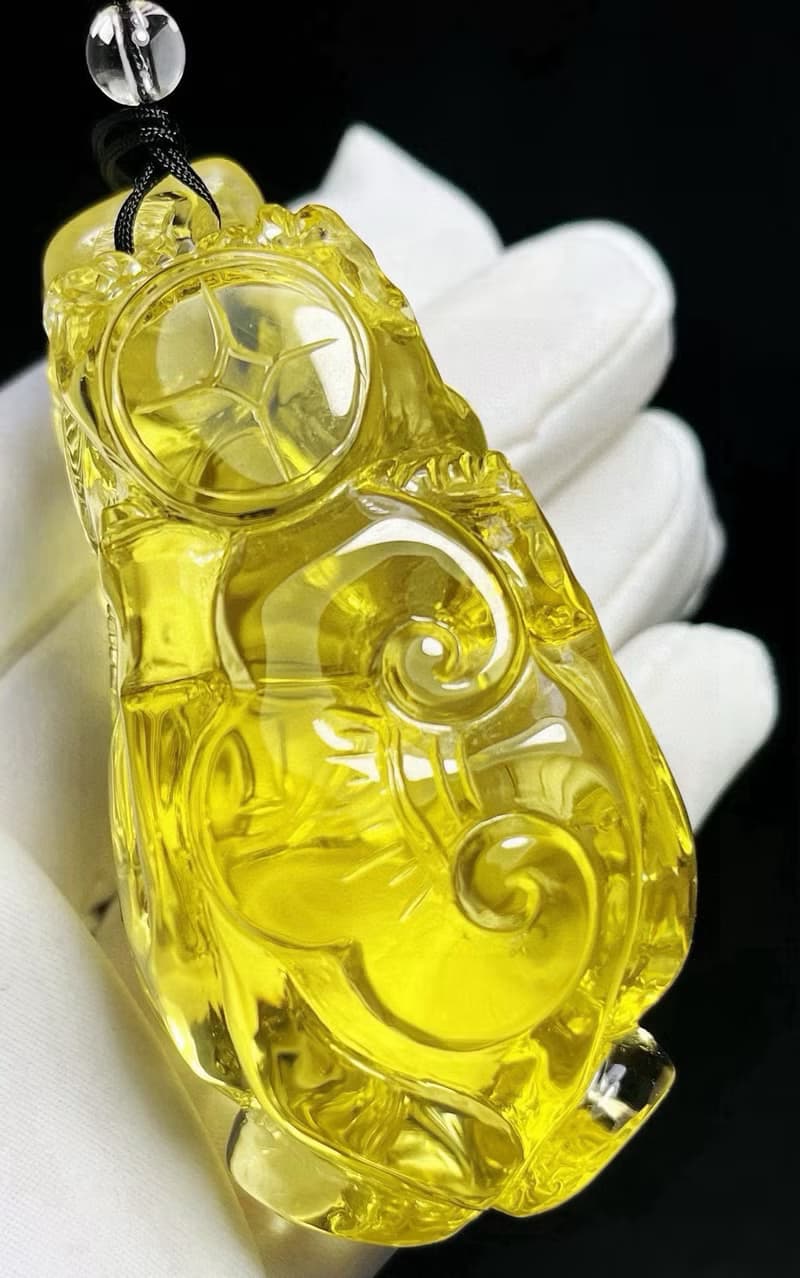 天然黃水晶貔貅吊墜 掛件 雕工精緻 嘴巴都是雕刻張開的貔貅