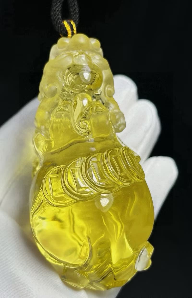 天然黃水晶貔貅吊墜 掛件 雕工精緻 嘴巴都是雕刻張開的貔貅